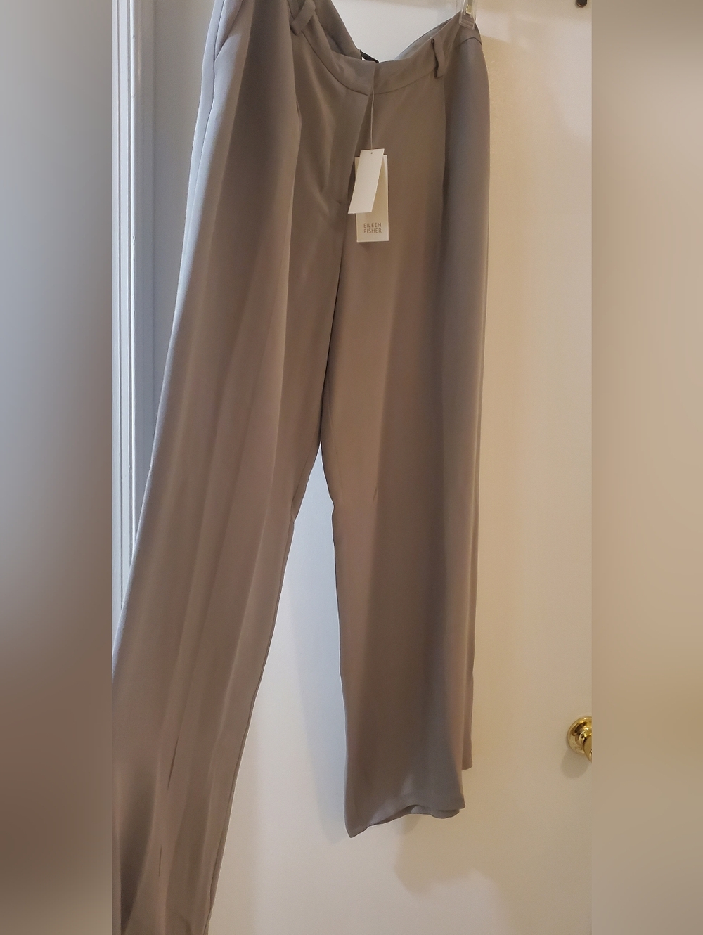 NWT 100% Silk Size Xl Eileen Fisher Silk Wide-Leg Pants In Color Smoke